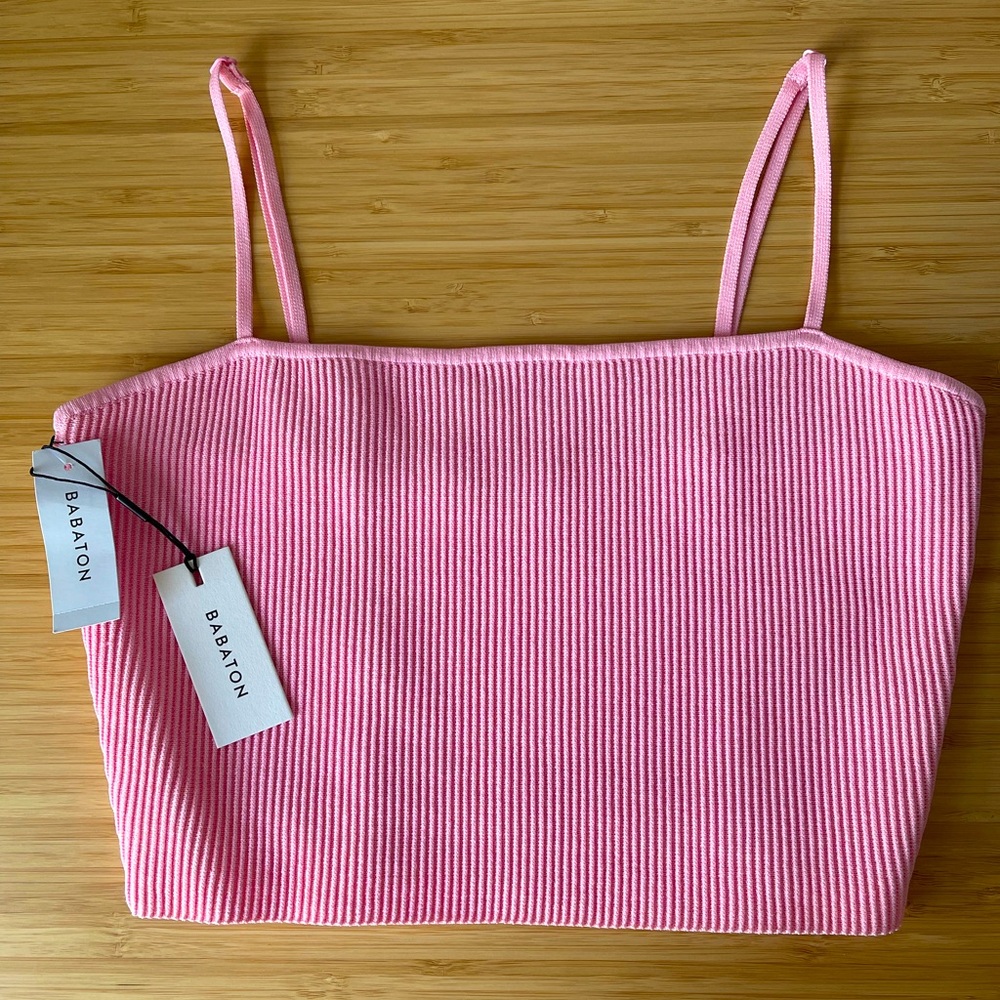 NWT Babaton Sculpt Knit Ribbed Cropped Tank Top in Daisy Pink